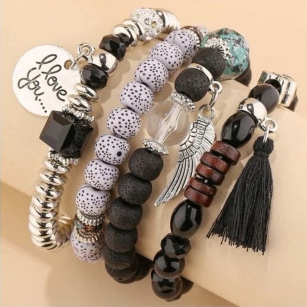 I LOVE YOU Boho Stacked Bracelets BRAND NEW With Tags - Picture 2 of 3